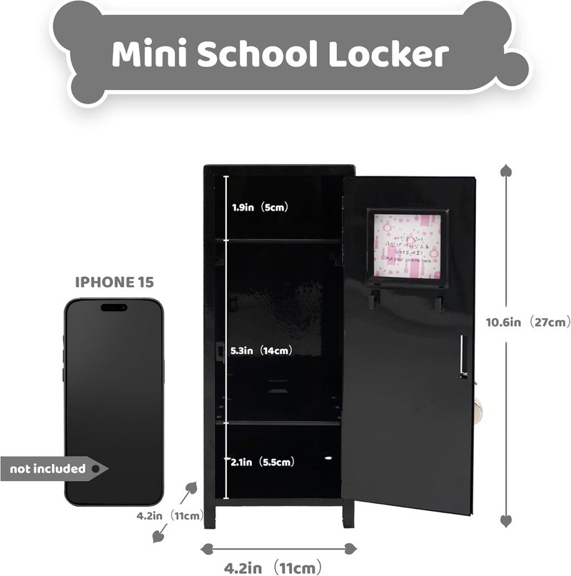 YOBRO Mini Locker with Lock and 2 Keys, 24PCS Magnetic Stickers, Miniature Storage Locker for Desk, Home, Bedroom, Office, Black - Image 3